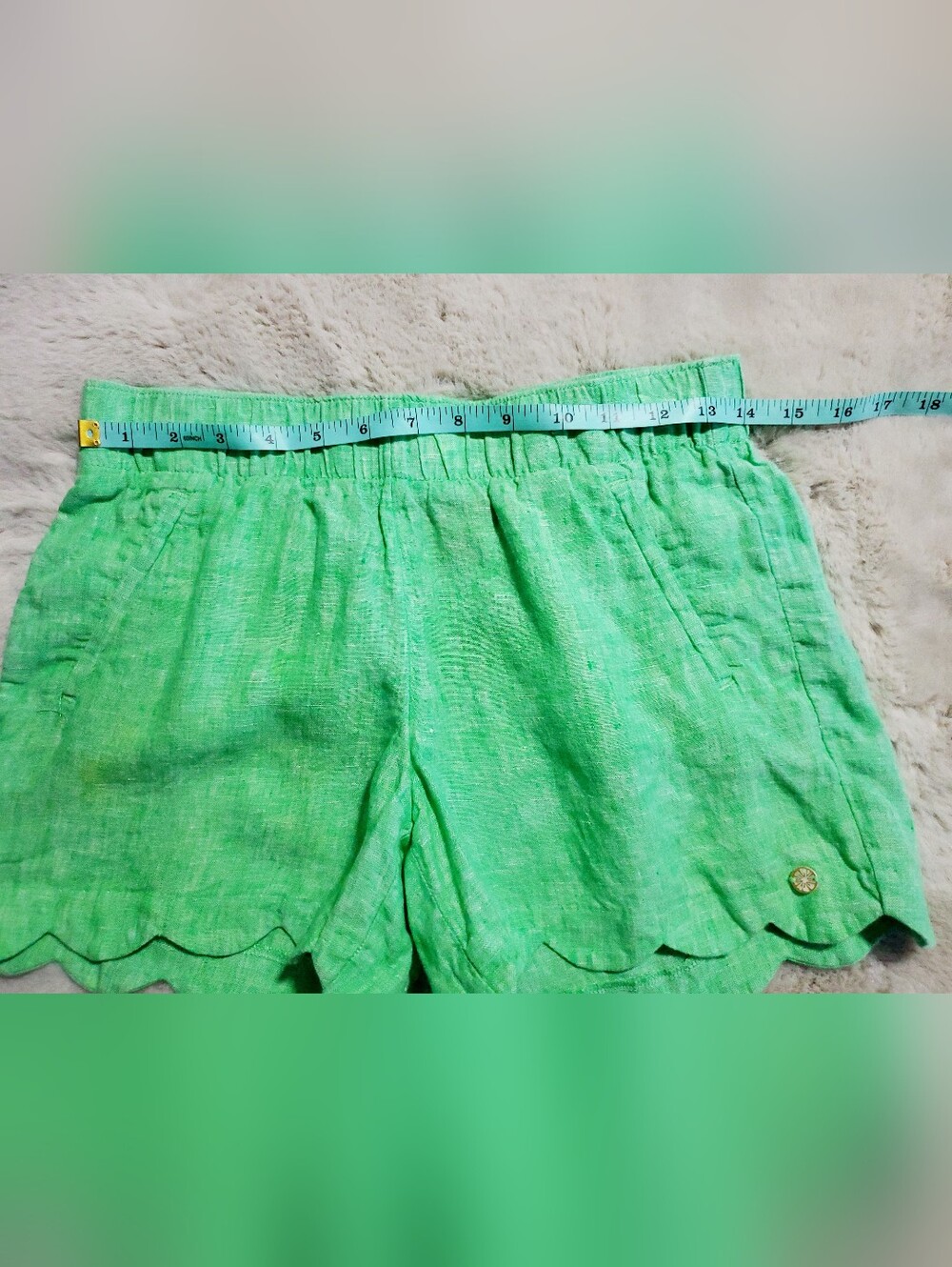 Lilly Pulitzer Linen Scalloped Hem Shorts Bright Green Resort Coastal Preppy XS - Picture 4 of 8